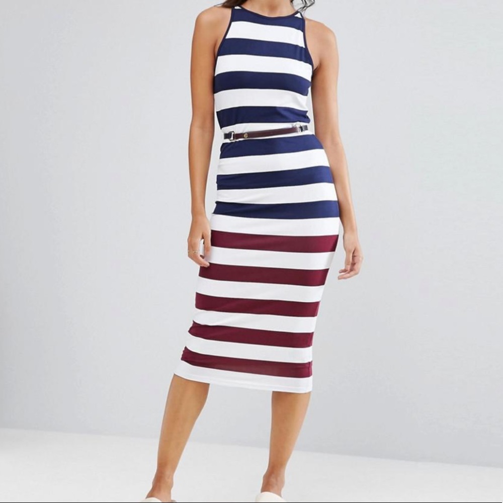 NWT Ted Baker Stripe MIdi Bodycon Dress 3 US 8